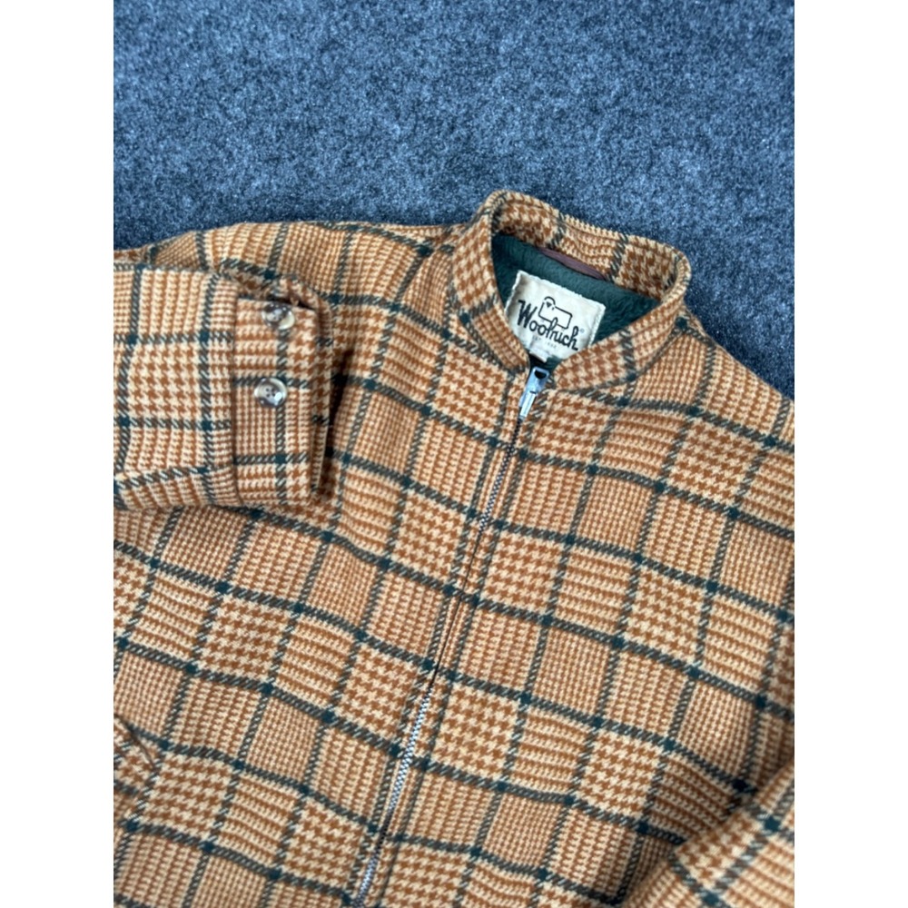 VTG Woolrich Plaid Fleece Lined Full Zip Jacket Mens Medium Brown USA Outdoor